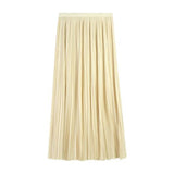 New Women Spring Autumn High Waist Solid Pleated Skirt Half Length Elastic Maxi Long Skirts