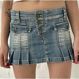 Denim Women Sexy Low Waist Pleated Skirts Y2K Streetwear Vintage 90s Aesthetic Jean Skirt Mini Dark Academia Clothes