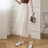 Women Casual Long Spring Korean Style All-match Polka Dots High Waist Ladies Elegant A-line Skirt