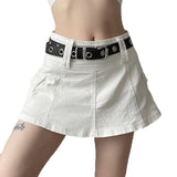 Streetwear Retro Denim Y2K EMO Skirt Women Summer White Black Casual Ladies Short Skirts Jeans Elastic Ball Gown Saia Female