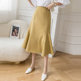 Ladies Elegant A-line Skirts Spring Korean Style Solid Color High Waist Women Casual Long Skirt