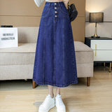 Summer Casual Denim Jeans Long Maxi Skirts Women High Waist A-Line Skirt