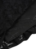 V-Neck Cap Sleeve Black Lace Elegant Dresses Women Vintage Style Clothes Formal Occasion Pleated Swing Dress