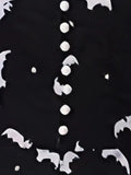 3XL 4XL Halloween Dresses Women Contrast Collar Button Front Bat Print Ladies Party Vintage Black Midi Dresses