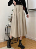 Women Casual Skirts Fashion Korean Style Plain Color Loose High Waist Ladies Elegant A-line Long Skirt