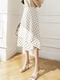 Ladies Elegant A-line Fashion Korean Style Polka Dots Print All-match High Waist Women Long Skirt