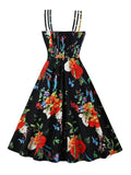 Vintage Floral Spaghetti Strap Bow Front Summer Women Holiday Beach Outfits Elegant Party Dress