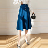 Women A-line Long Spring Office Style Big Swing All-match Ladies High Waist Elegant Skirt