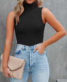 Summer New High Collar Sleeveless Slim Bottomed Top Vest Solid Women Sexy Tank