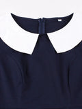 Peter Pan Collar Short Sleeve Elegant Formal Cotton Dresses Fall 2023 Vintage Fashion Women Clothing 50s Rockabilly Dress