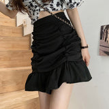 High Waist Korean Style Streetwear All-match Ruffles Ladies Elegant Short Mermaid Mini Skirt