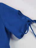Red Elegant Solid High Waist Women Summer Dresses Keyhole Front Knot Cuff Vintage Swing Dress Party Evening