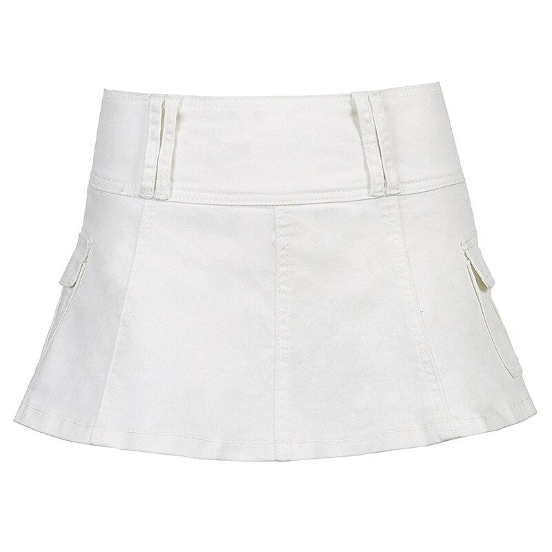 Streetwear Retro Denim Y2K EMO Skirt Women Summer White Black Casual Ladies Short Skirts Jeans Elastic Ball Gown Saia Female