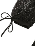 Hollow Out Front Elegant Evening Festival Black Dresses for Women Lace Long Sleeve Ladies Vintage Sexy Swing Dress