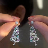 New Full Inlaid Colorful Zircon Christmas Tree Tassel Women Personality Earrings Party Jewelry Gift