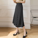 Women Casual Long Spring Korean Style All-match Polka Dots High Waist Ladies Elegant A-line Skirt