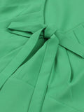 Knot V-Neck Ruched High Waist Green Solid A-Line Swing Dresses for Women Vintage Style Sleeveless Summer Dress