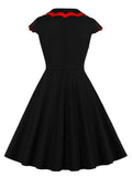 Black 50S Vintage Embroidery Elegant Christmas Party Dress Women Keyhole Cap Sleeve A Line Cotton Festival Clothing