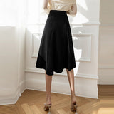 Women A-line Long Spring Office Style Big Swing All-match Ladies High Waist Elegant Skirt