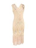 1920s Vintage Sequin Embroidered Flapper Dress Women Elegant Luxury Prom Night Party Fringe Hem Ladies Dresses