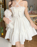 Summer White Strap Kawaii Sexy Fairy Party Mini Casual Sweet Designer Bow Chic Korean Dress