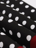 Contrast Binding Women One Button Front Polka Dot Rockabilly Dress Short Sleeve Cotton Patchwork Vintage Long Dress