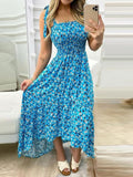 New Summer Strap Stitching Printed Skirt Sleeveless Lady Irregular Tube Top Dress