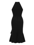Halter Neck Green Solid Bodycon Women Long Mermaid Dress Elegant Outfits Ladies Formal Occasion Dresses