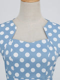 Polka Dot High Waist Elegant Bodycon Pencil Dresses for Women Cap Sleeve Summer Midi Cotton Dress