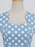 Polka Dot High Waist Elegant Bodycon Pencil Women Cap Sleeve Summer Midi Cotton Dress