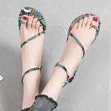 Snake Pattern Flat Summer Clip Toe Gladiator Sandals Woman Non Slip Beach Shoes