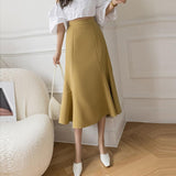 Ladies Elegant A-line Skirts Spring Korean Style Solid Color High Waist Women Casual Long Skirt