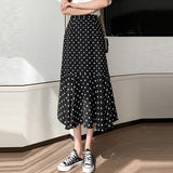 Women Chiffon Casual Spring Korean Style All-match Polka Dots Loose Ladies Elegant A-line Mermaid Skirt