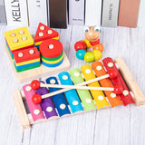 Montessori Wooden Baby Educational Toy Childhood Learning Kids Baby Colorful Wooden Blocks For Children Christmas Gift