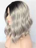 Short Black Grayish Ombre Bob Synthetic Lace Front Wig