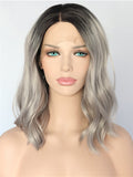 Short Black Grayish Ombre Bob Synthetic Lace Front Wig
