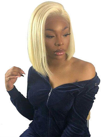 Short #613 Blonde PrePlucked With Baby Hair Lace Front 130% Density Brazilian Remy Bob Human Hair Wig