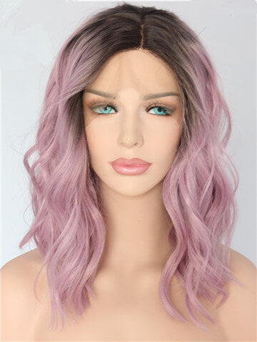 Short Ash Pink Ombre Bob Synthetic Lace Front Wig