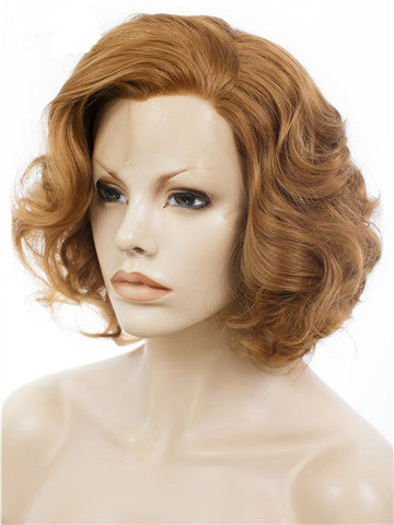 Short Ash Pumpkin Wave Synthetic Lace Front Wig - FashionLoveHunter
