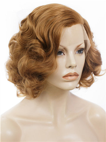 Short Ash Pumpkin Wave Synthetic Lace Front Wig - FashionLoveHunter