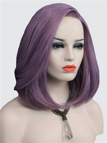 Short Ash Purple Bob Synthetic Lace Front Wig - FashionLoveHunter