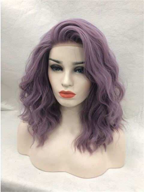 Short Ash Purple Wave Synthetic Lace Front Wig