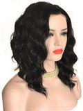 Short Black Pearl Wave Bob Synthetic Lace Front Wig - FashionLoveHunter