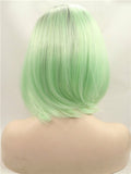 Short Black To Bright Mint Green Bob Synthetic Lace Front Wig - FashionLoveHunter