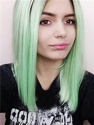 Short Black To Bright Mint Green Bob Synthetic Lace Front Wig - FashionLoveHunter