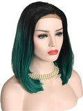 Short Black To Green Ombre Bob Synthetic Lace Front Wig - FashionLoveHunter