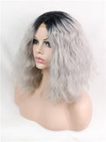 Short Black To Grey Bob Curly Shaun Synthetic lace front wig - FashionLoveHunter