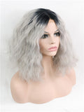 Short Black To Grey Bob Curly Shaun Synthetic lace front wig - FashionLoveHunter