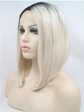 Short Bleach Blonde Ombre Straight Bob Synthetic Lace Front Wig - FashionLoveHunter