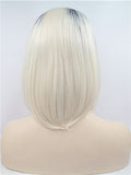 Short Bleach Blonde Ombre Straight Bob Synthetic Lace Front Wig - FashionLoveHunter
